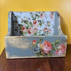 Floral Wooden Organizer with Glass Knob
